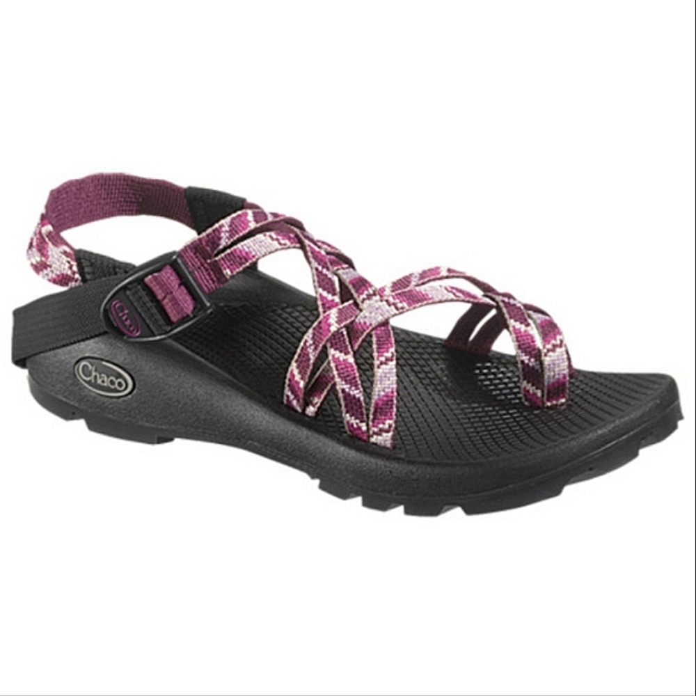 Chaco Women's Strappy Sandal in Black and Purple Pattern